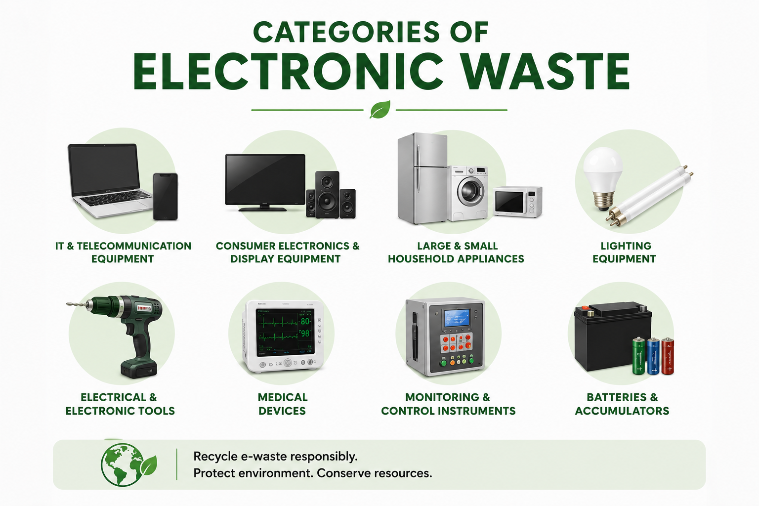 Categories and types of electronic waste materials