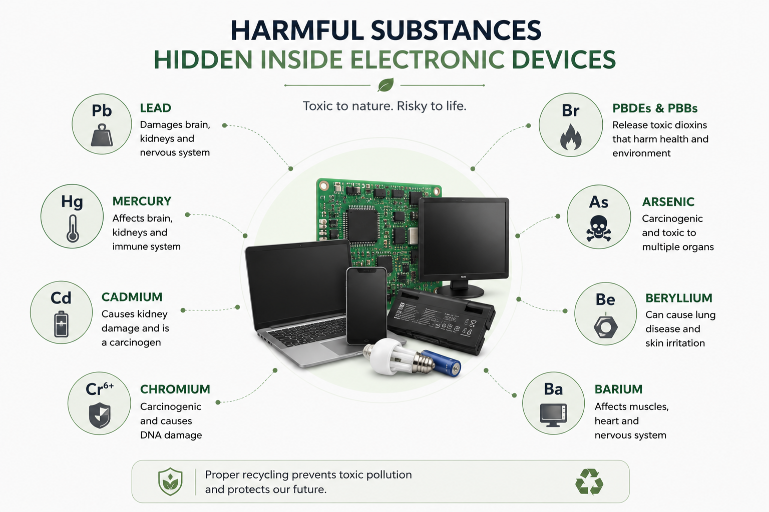 Harmful toxic substances hidden inside electronic waste devices