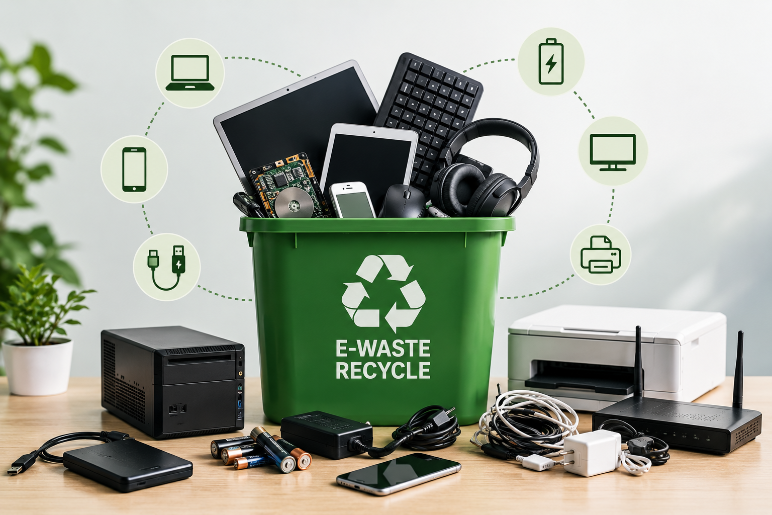What goes inside an e-waste recycle bin
